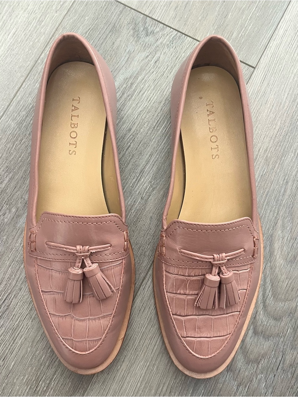 Talbots Mauve Leather Tassel Loafers Croc Embossed Size 6.5